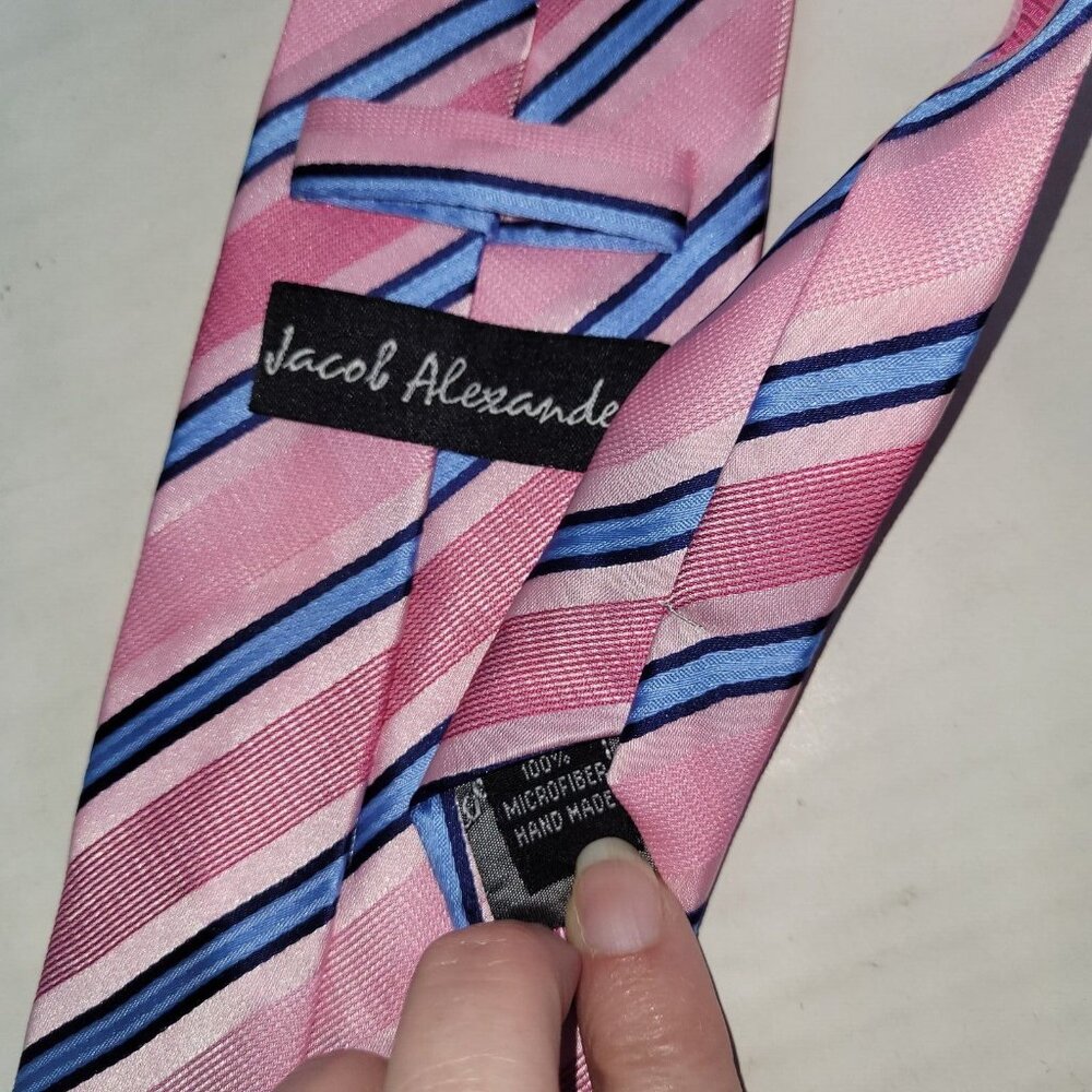 Jacob Alexander Tie Mens Necktie Pink Stiped Handmade Preppy Ken &‎ Barbie - Picture 4 of 7